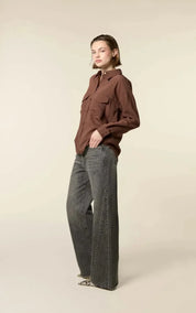 Homage Jeans Mid Waist Straight Leg With Studs