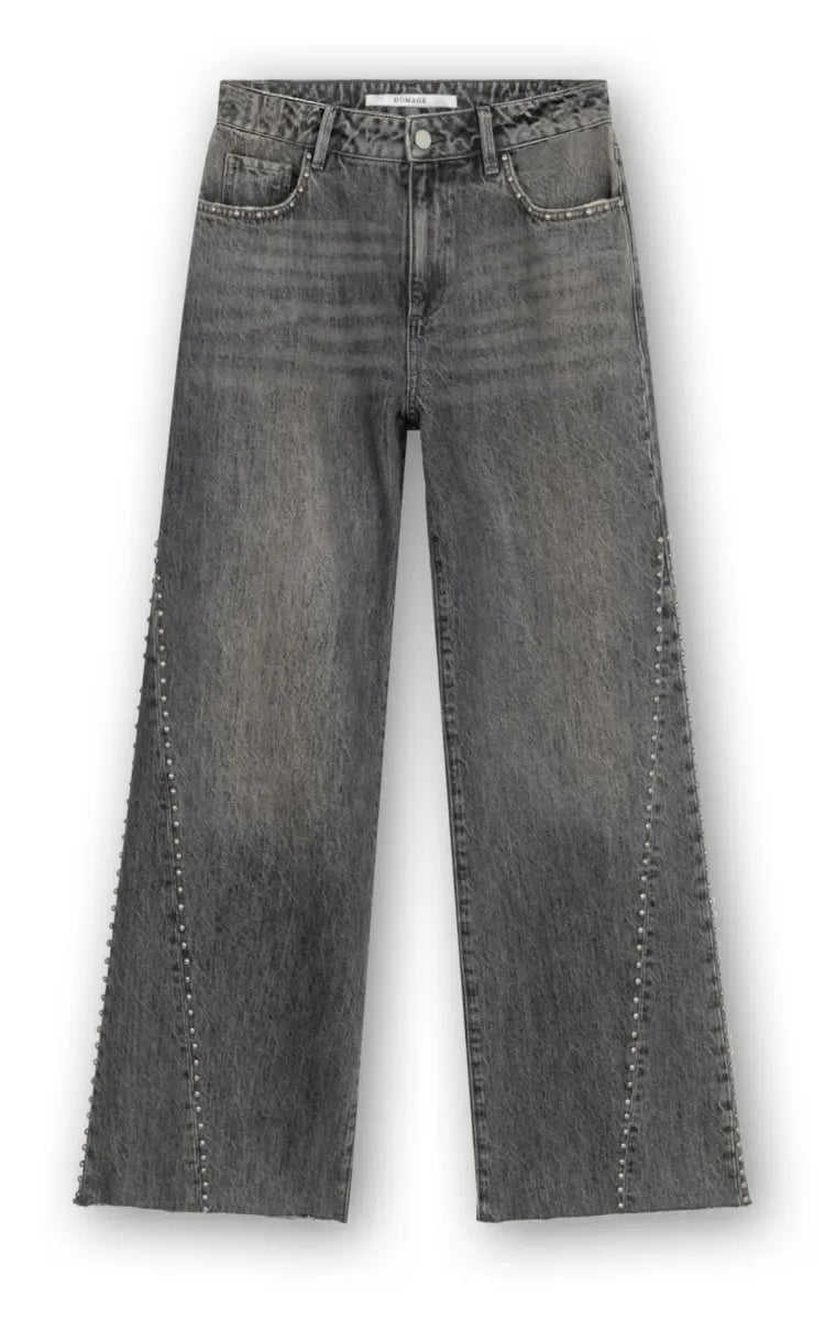 Homage Jeans Mid Waist Straight Leg With Studs