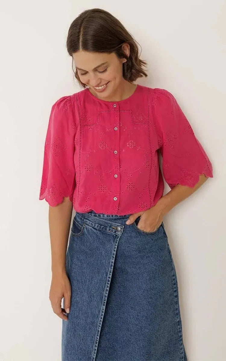 indi & cold Blouse Boxy with Embroidery