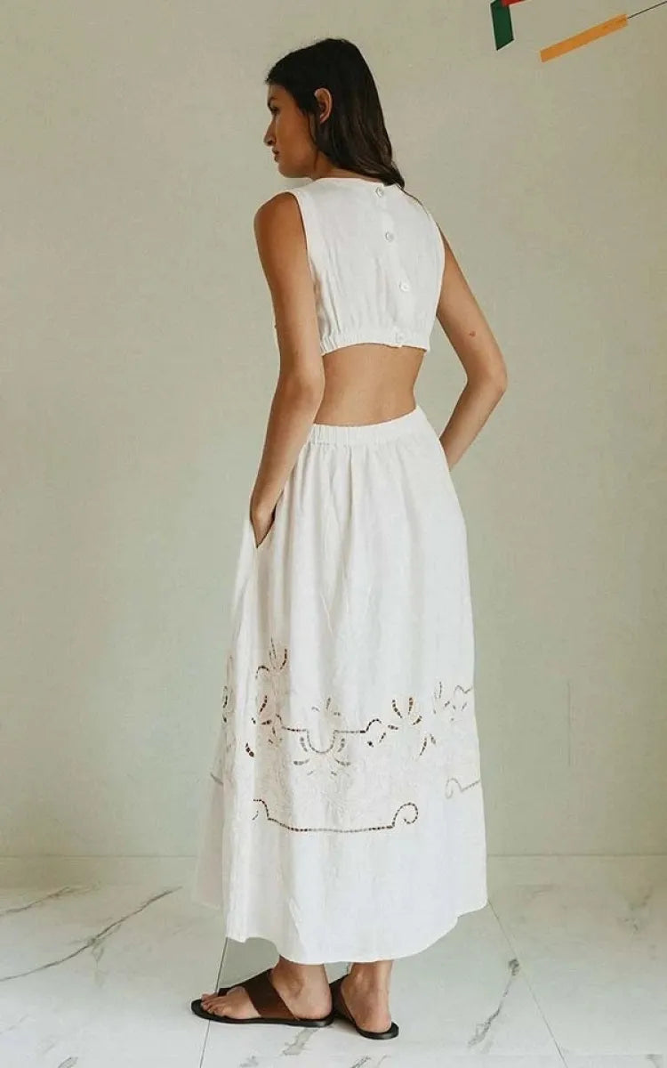 indi & cold Dress Embroidered Detail