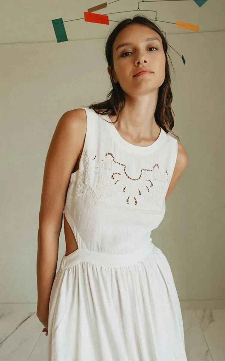 indi & cold Dress Embroidered Detail