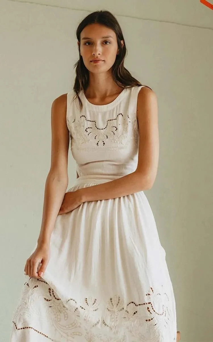indi & cold Dress Embroidered Detail