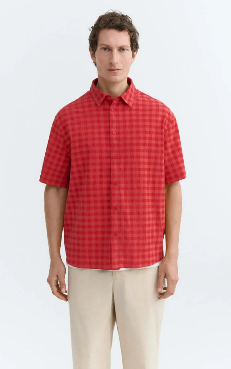 Thinking MU Shirt Red Checks Seersucker Paddy