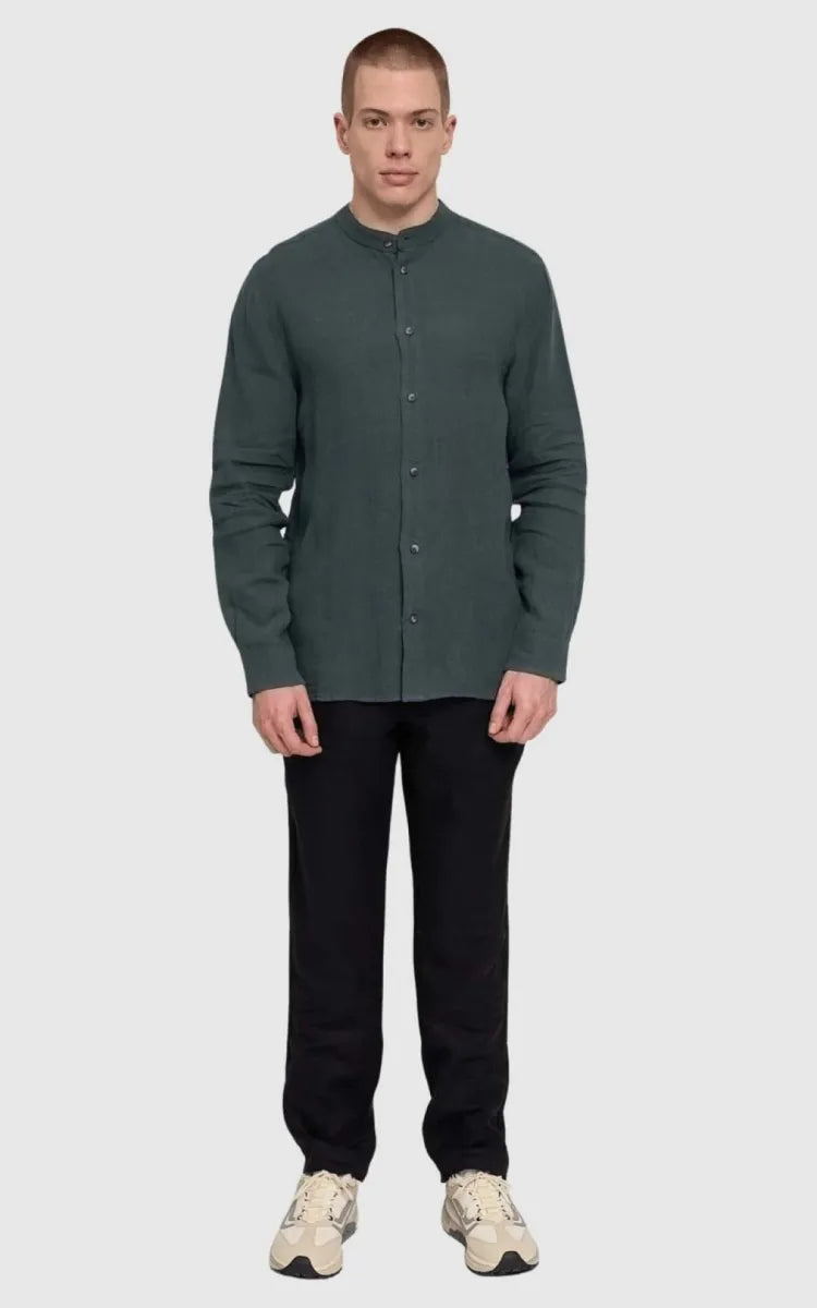 Mazine Shirt Stand Collar Linen