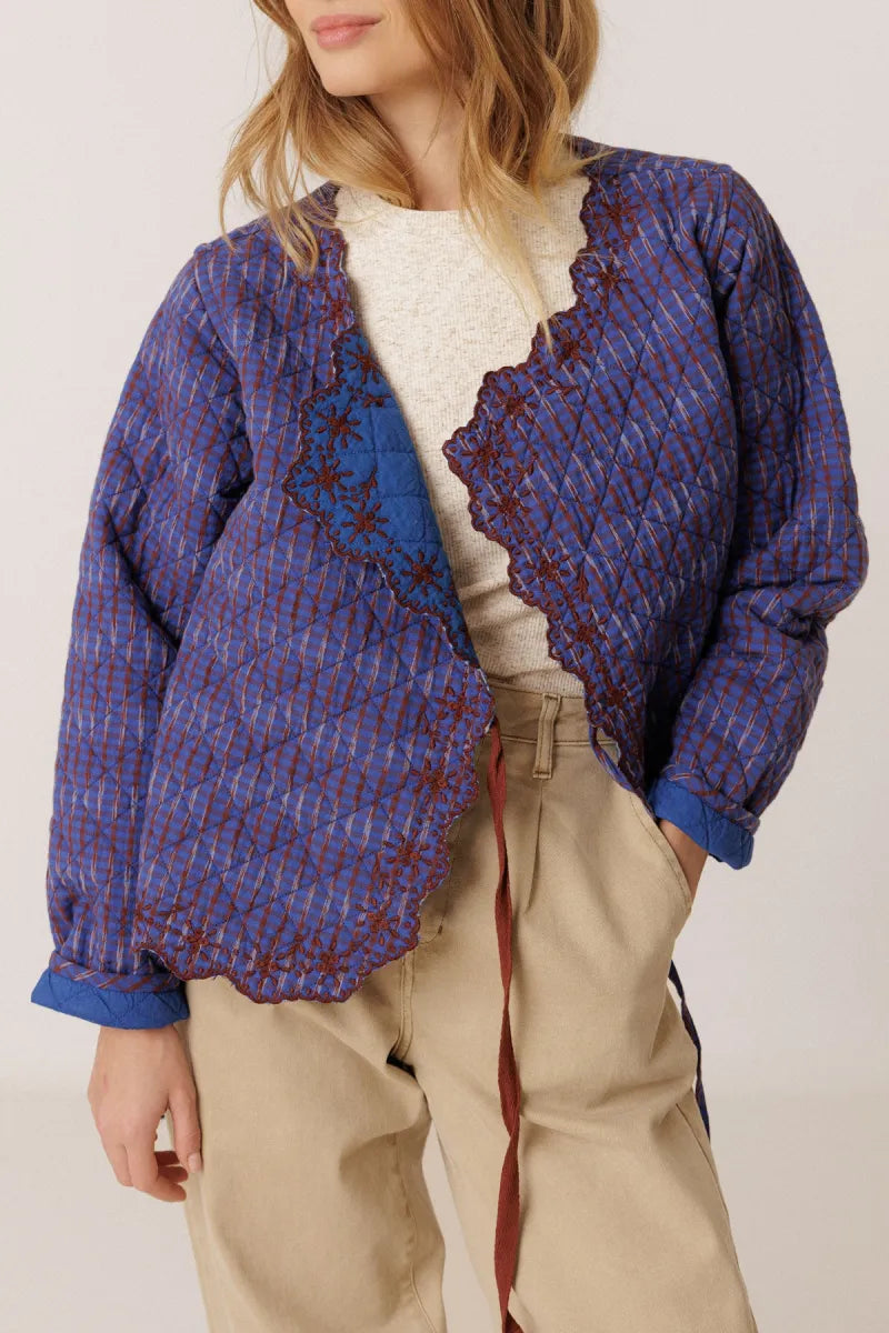 indi & cold Contrast-Embroidery Quilted Jacket