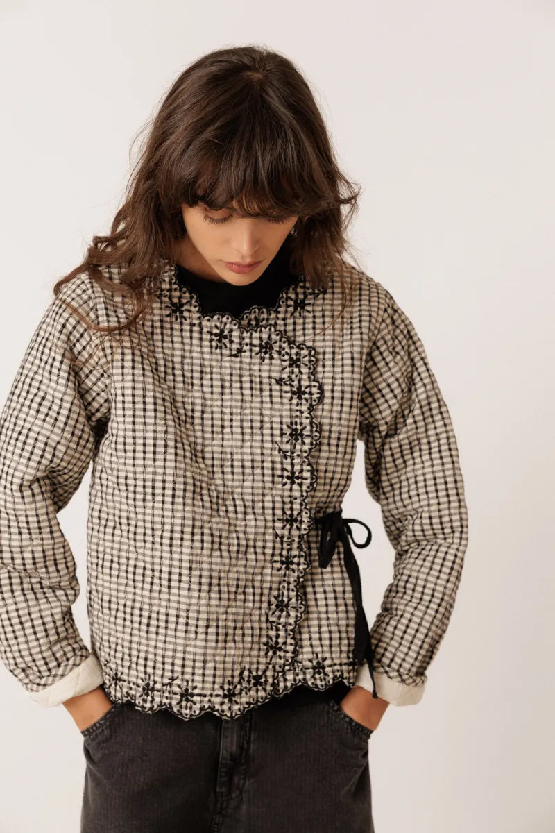indi & cold Contrast-Embroidery Quilted Jacket