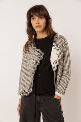 Contrast-Embroidery Quilted Jacket