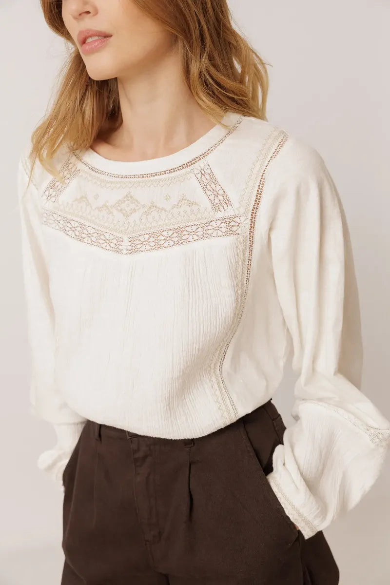 Indi & Cold COMBINATION BLOUSE WITH CONTRAST EMBROIDERY